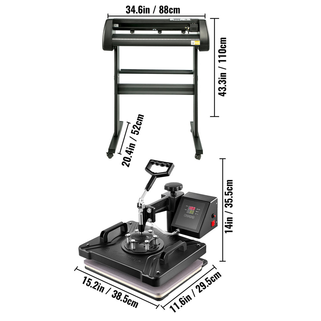 Zestaw do personalizacji: ploter tnący 28” + prasa termiczna 5w1 (12×15” / 15×15”)
