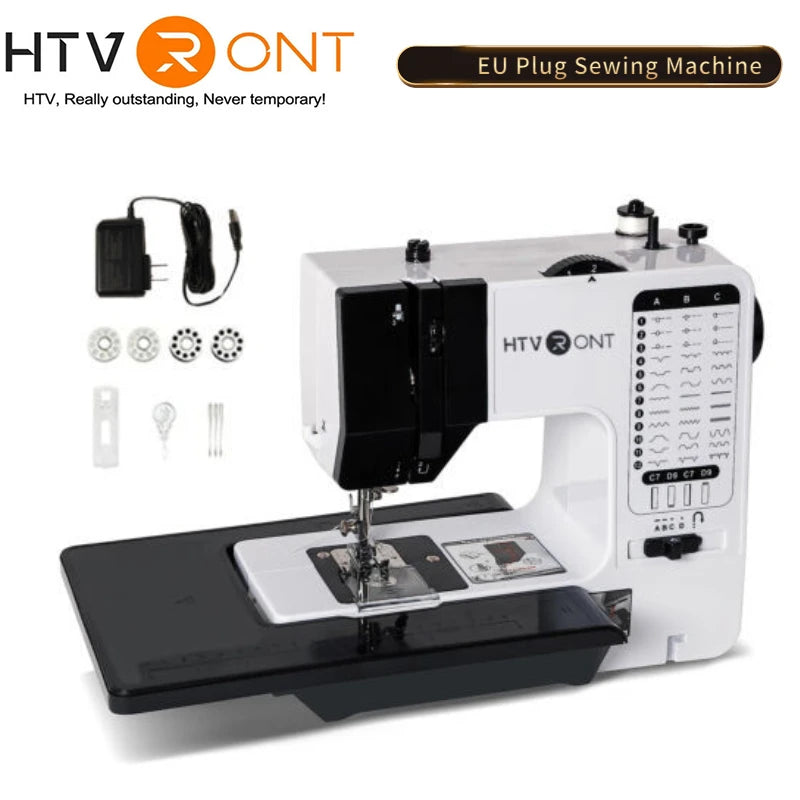 HTVRONT Portable Electric Sewing Machine for Beginners with 38 Stitches Pattern LED Light Foot Pedal Double Thread Sewing Kits