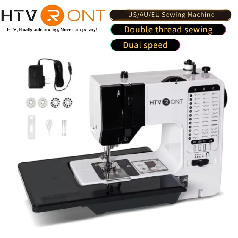 HTVRONT Portable Electric Sewing Machine for Beginners with 38 Stitches Pattern LED Light Foot Pedal Double Thread Sewing Kits