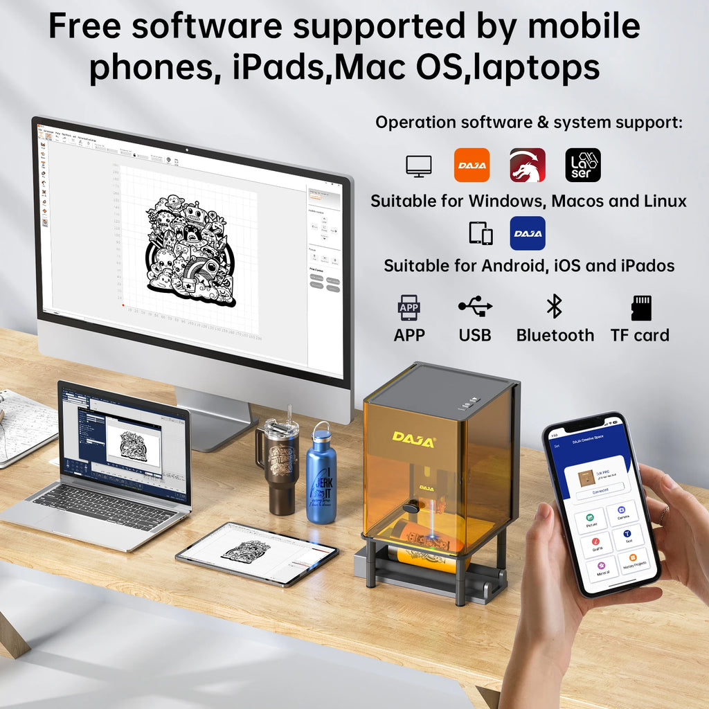 DAJA DJ6 Pro Laser Engraver Portable Safety Cover Cut Business Engraving Machine for Metal Stainless steel Jewelry Wood Acrylic