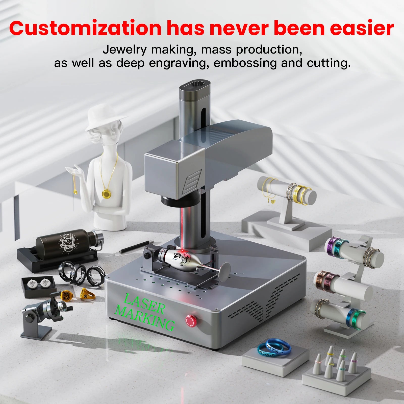 DAJA 20W/30W/50W S4 Fiber Laser Marking Machine Business Industrial Portable Engraver Engrave All Metal Jewelry Leather Plastic