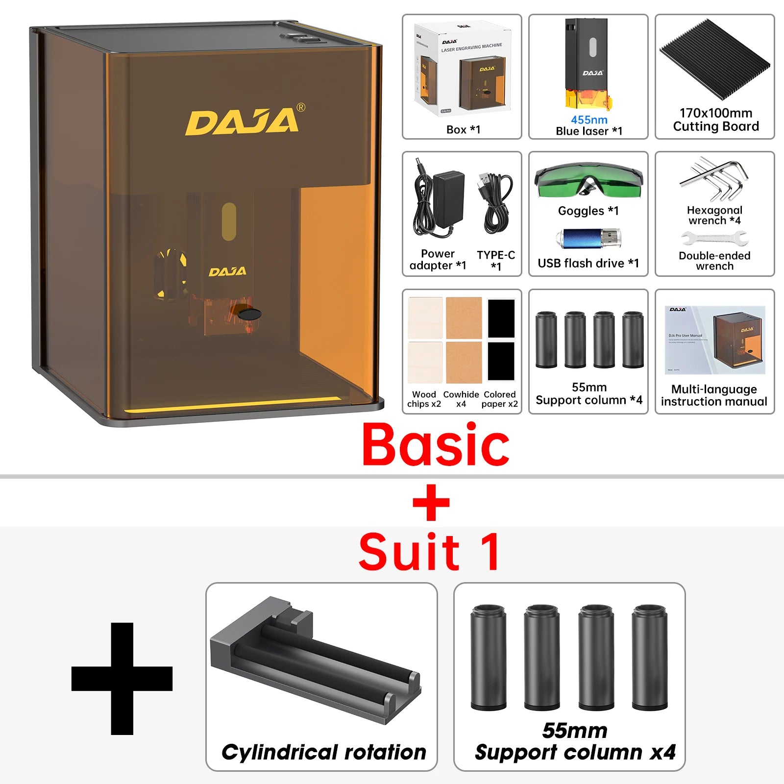 DAJA DJ6 Pro Laser Engraver Portable Safety Cover Cut Business Engraving Machine for Metal Stainless steel Jewelry Wood Acrylic