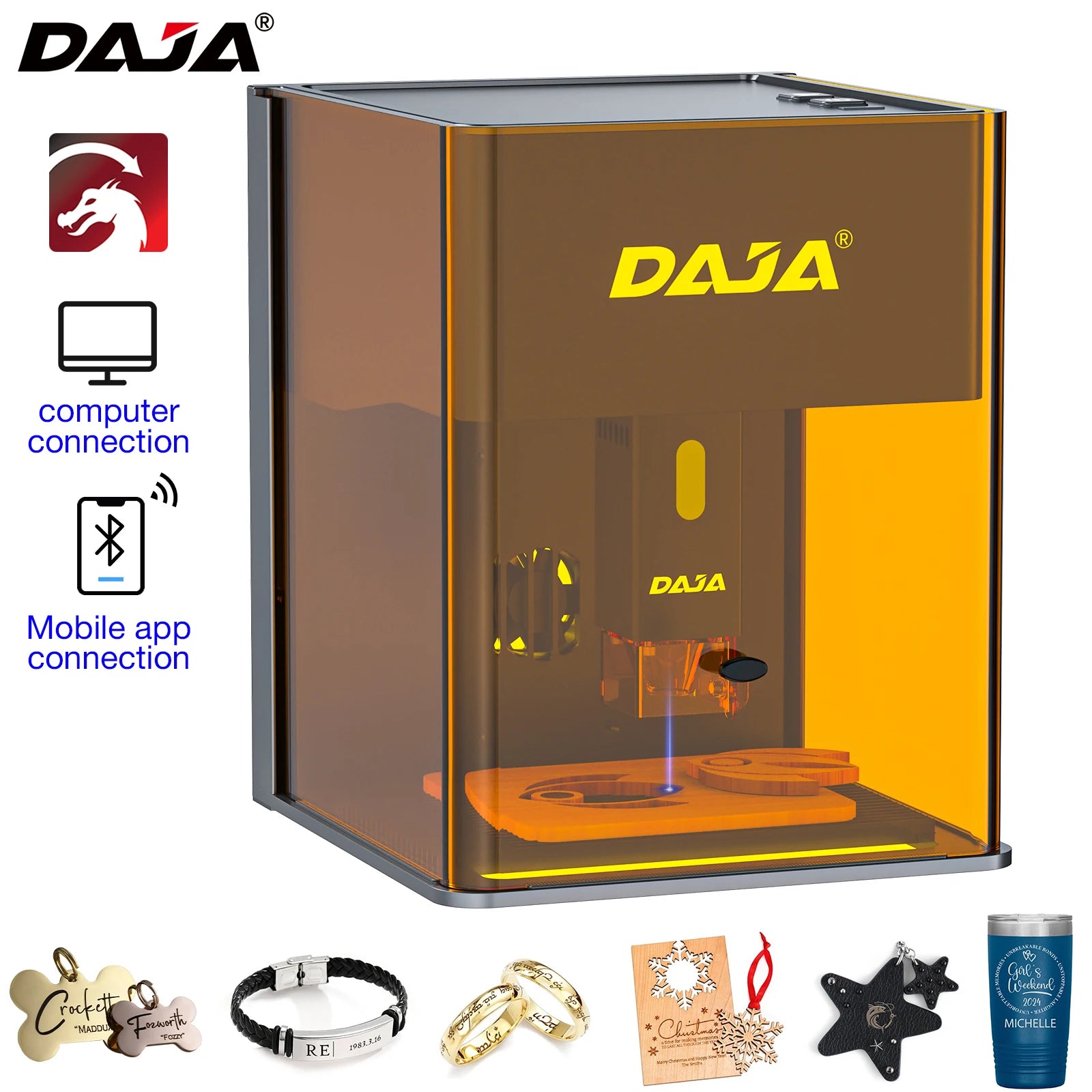DAJA DJ6 Pro Laser Engraver Portable Safety Cover Cut Business Engraving Machine for Metal Stainless steel Jewelry Wood Acrylic