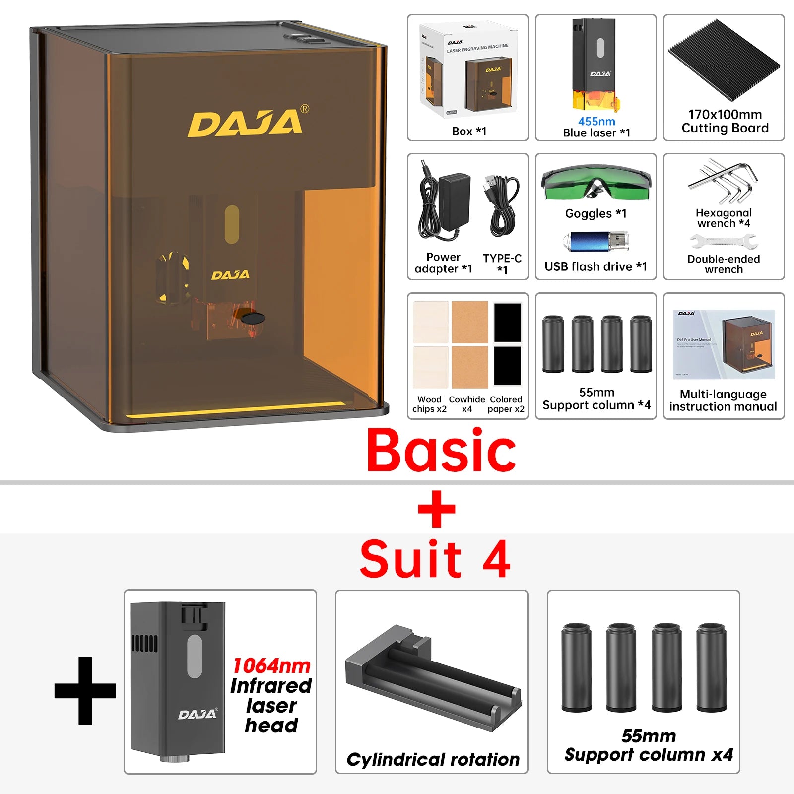 DAJA DJ6 Pro Laser Engraver Portable Safety Cover Cut Business Engraving Machine for Metal Stainless steel Jewelry Wood Acrylic