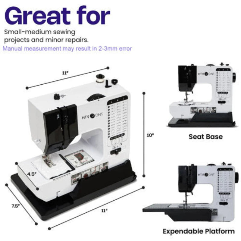 HTVRONT Portable Electric Sewing Machine for Beginners with 38 Stitches Pattern LED Light Foot Pedal Double Thread Sewing Kits