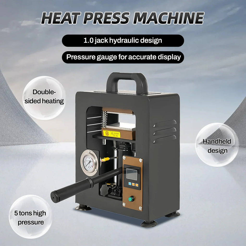 Manualna prasa hydrauliczna 5T z podwójnym grzaniem – kompaktowa prasa termiczna do precyzyjnych prac materiałowych
